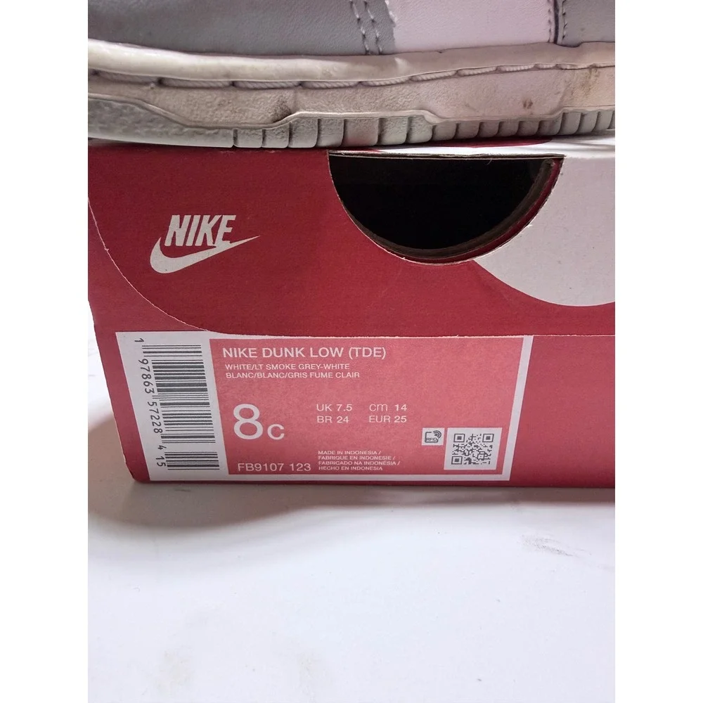 Nike Dunk Low TDE White Light Smoke Grey Toddler Sneakers FB9107-123 Size 8C